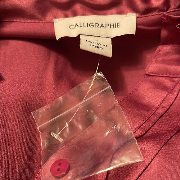 Calligraphie high collar satin Victorian blush pink pleated yoke puff sleeve NEW - Picture 12 of 14